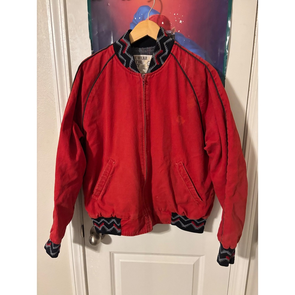 Vintage Wear the West Red Canvas Southwestern Bomber Jacket Mens Large